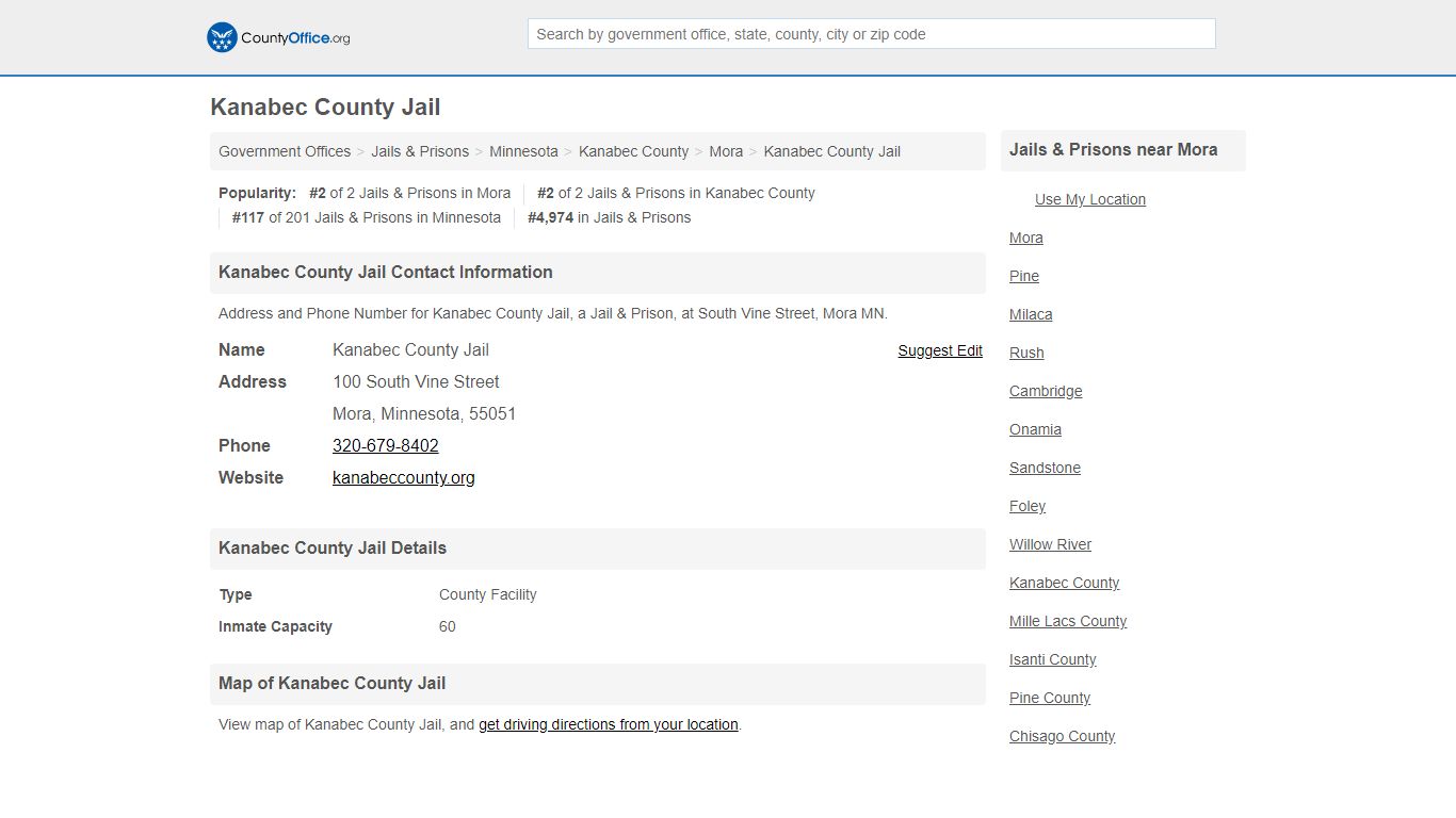 Kanabec County Jail - Mora, MN (Address and Phone)